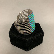 Load image into Gallery viewer, Sterling Blue Green Fire Opal Inlay Zuni Cuff Bracelet Signed ALW
