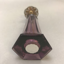 Load image into Gallery viewer, Vintage Purple Glass Perfume Bottle w Celluloid Rose Flower Japan (5&quot;)
