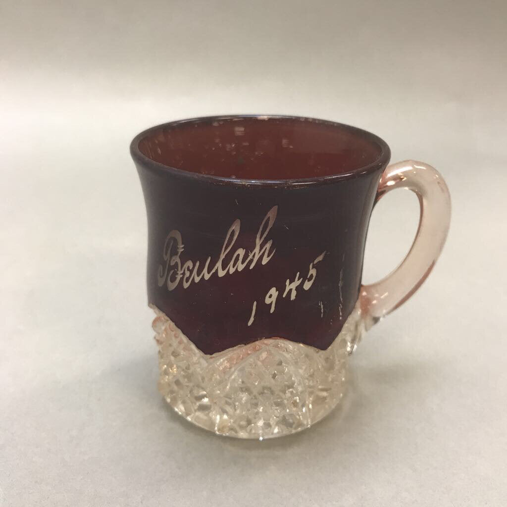 Vintage Ruby Flashed Glass Souvenir Glass Cup Beulah 1945 (3