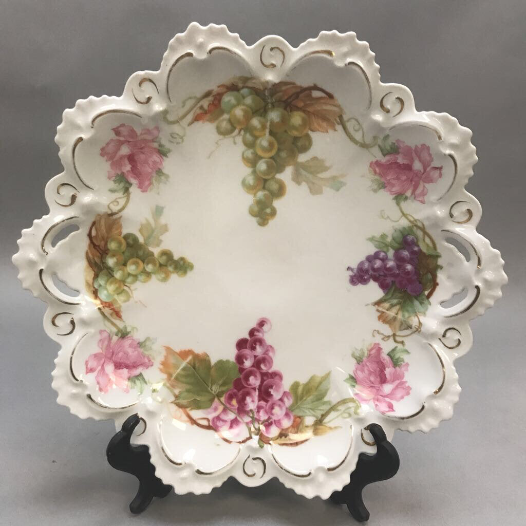 Vintage Porcelain MZ Austria Fruit & Floral Cake Plate (11x11)