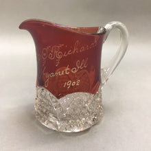Load image into Gallery viewer, Vintage Ruby Red Flash Souvenir Mr &amp; Mrs Richards Glass Pitcher (4x4)(As Is)
