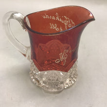 Load image into Gallery viewer, Vintage Ruby Red Flash Souvenir Mr &amp; Mrs Richards Glass Pitcher (4x4)(As Is)
