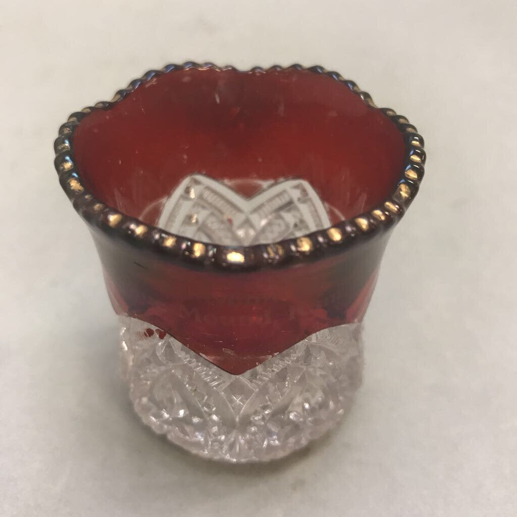 Vintage Ruby Red Flash Souvenir of Blue Mound, Kans. Small Glass (2