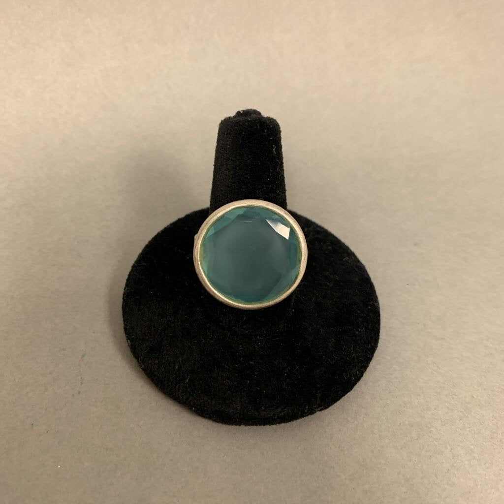 Brushed Sterling Aqua Chalcedony Ring sz 8