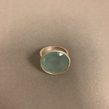 Load image into Gallery viewer, Brushed Sterling Aqua Chalcedony Ring sz 8
