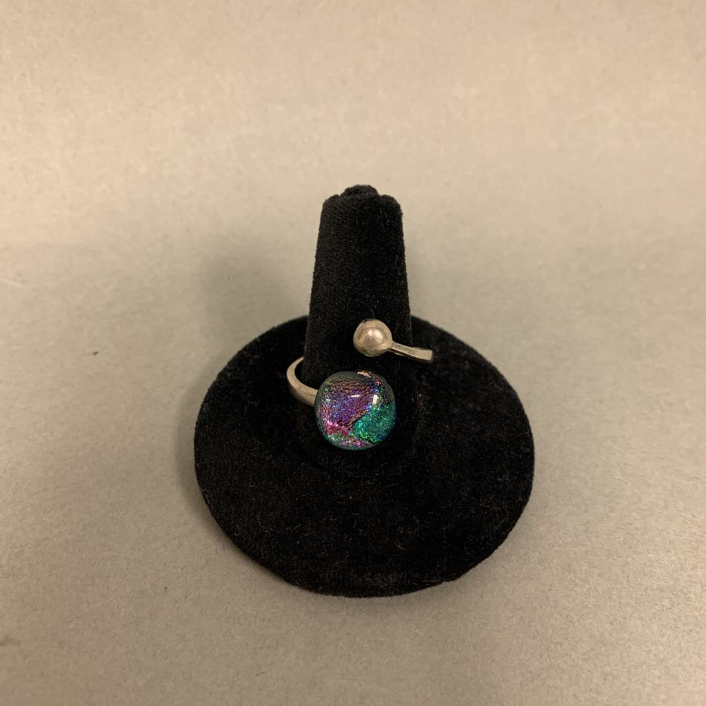 Sterling Dichroic Art Glass Adjustable Ring