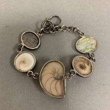 Load image into Gallery viewer, Sterling Ammonite Abalone Shiva Eye Link Bracelet (8&quot;)
