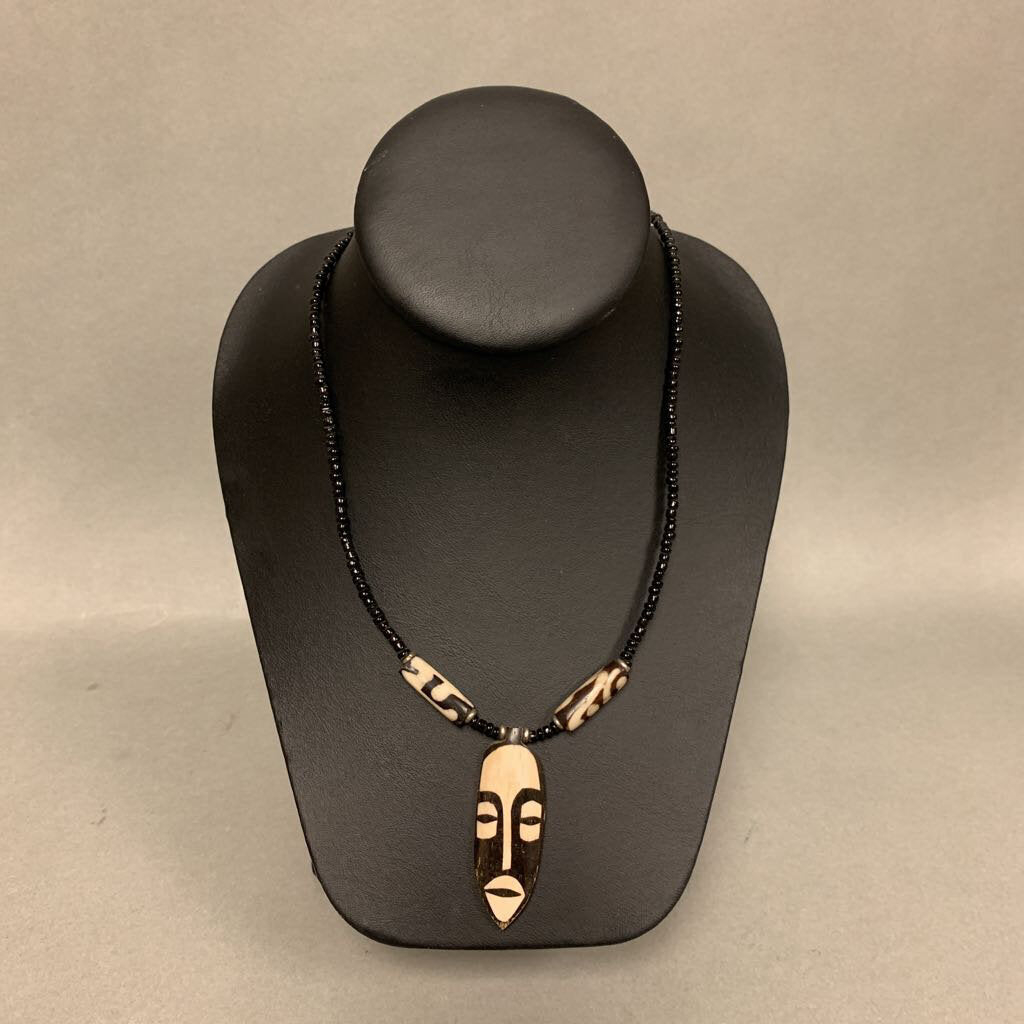 Vintage Handmade African Bone Mask Necklace