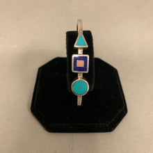 Load image into Gallery viewer, Sterling Turquoise Pink Shell Lapis Lazuli Geometric Inlay Cuff Bracelet
