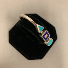 Load image into Gallery viewer, Sterling Turquoise Pink Shell Lapis Lazuli Geometric Inlay Cuff Bracelet
