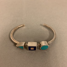 Load image into Gallery viewer, Sterling Turquoise Pink Shell Lapis Lazuli Geometric Inlay Cuff Bracelet
