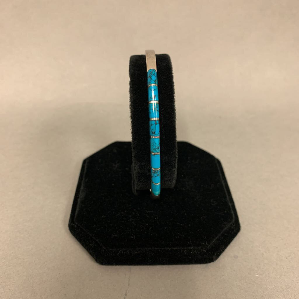 Sterling Turquoise Inlay Hinged Bangle Bracelet