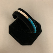 Load image into Gallery viewer, Sterling Turquoise Inlay Hinged Bangle Bracelet
