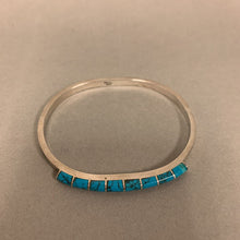 Load image into Gallery viewer, Sterling Turquoise Inlay Hinged Bangle Bracelet
