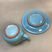 Load image into Gallery viewer, Frankoma Lazy Bones Blue Flat Cup (3&quot;) &amp; Saucer (6&quot;) Set (7 Available)

