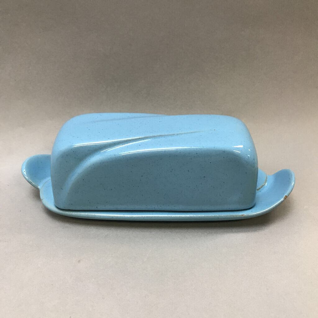 Frankoma Lazy Bones Blue Butter Dish (2.75x8.5x2.5) (As-Is)