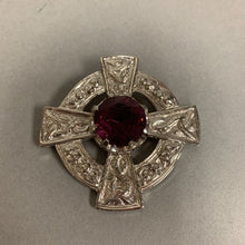 Load image into Gallery viewer, Carrick Jewelry Scotland Silvertone Amethyst Crystal Cross Brooch Pin (2&quot;)
