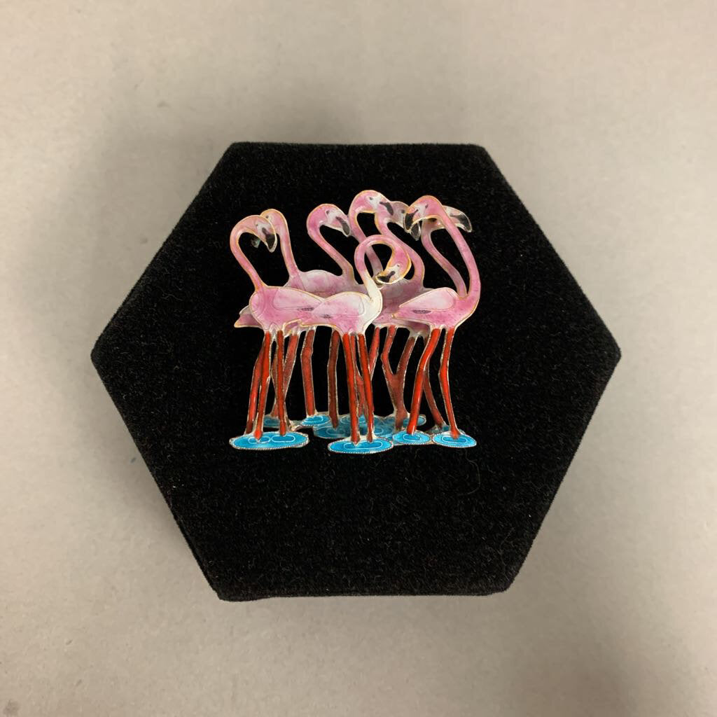 Zarah Enamel 3D Flamingo Flock Brooch Pin (2