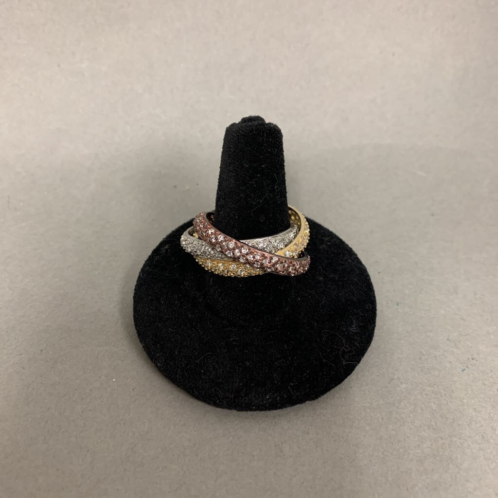 Sterling Yellow & Rose Gold Plated CZ Trinity Ring sz 9