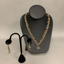 Load image into Gallery viewer, La Vie Catherine Popesco Brass Faux Pearl Crystal Drop Necklace (24&quot;) &amp; Earrings Set
