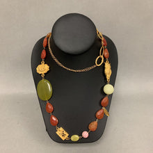 Load image into Gallery viewer, David Aubrey Goldtone Owl Lotus Multi-stone Beaded Chain Necklace (34&quot;)
