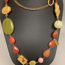 Load image into Gallery viewer, David Aubrey Goldtone Owl Lotus Multi-stone Beaded Chain Necklace (34&quot;)
