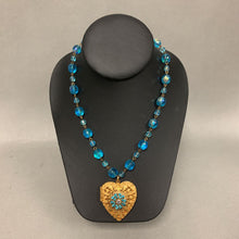 Load image into Gallery viewer, Maximal Art Blue Crystal Beaded Chain Heart Locket Necklace (18&quot;)
