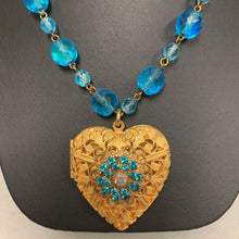 Load image into Gallery viewer, Maximal Art Blue Crystal Beaded Chain Heart Locket Necklace (18&quot;)
