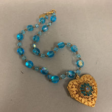 Load image into Gallery viewer, Maximal Art Blue Crystal Beaded Chain Heart Locket Necklace (18&quot;)
