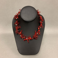 Load image into Gallery viewer, Catherine Bijoux Red Glass &amp; Stone Textile Ribbons Necklace (20&quot;)
