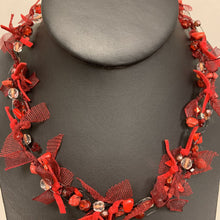 Load image into Gallery viewer, Catherine Bijoux Red Glass &amp; Stone Textile Ribbons Necklace (20&quot;)
