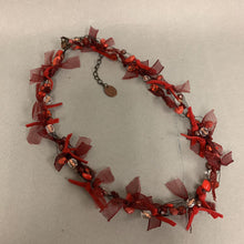 Load image into Gallery viewer, Catherine Bijoux Red Glass &amp; Stone Textile Ribbons Necklace (20&quot;)
