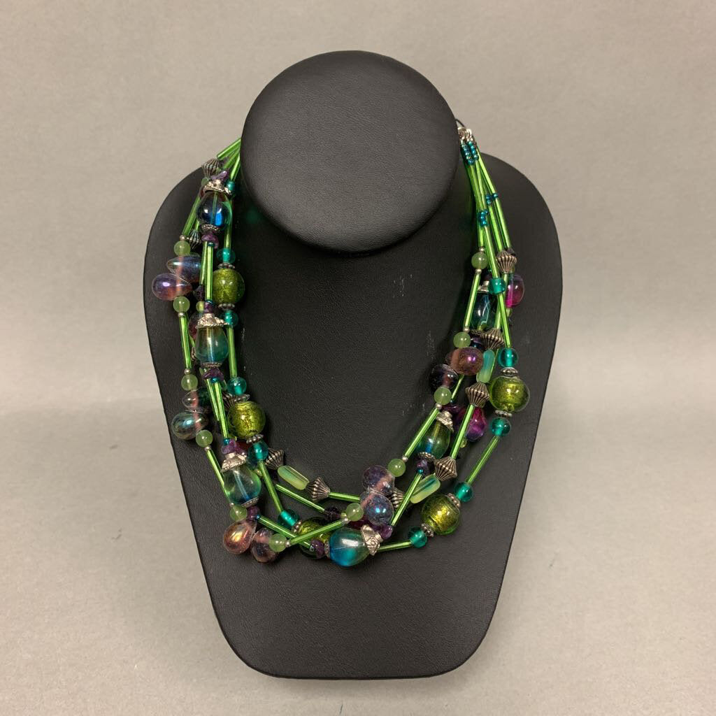 Treska Green Blue Purple Glass Bead Layered Necklace (22