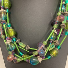 Load image into Gallery viewer, Treska Green Blue Purple Glass Bead Layered Necklace (22&quot;)
