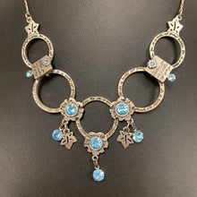 Load image into Gallery viewer, Pilgrim Danish Design Circles w/ Etched Quotations &amp; Blue Crystals Necklace (18&quot;)
