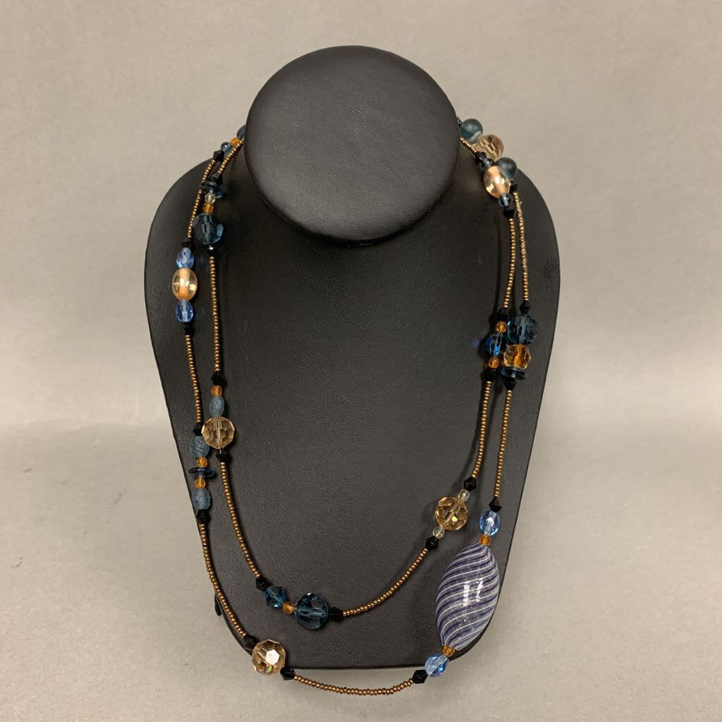 Mei Fa Blue & Gold Art Bead Necklace (44