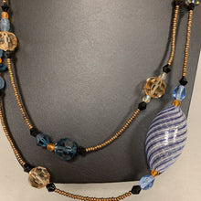 Load image into Gallery viewer, Mei Fa Blue &amp; Gold Art Bead Necklace (44&quot;)
