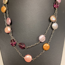 Load image into Gallery viewer, Sterling Freshwater Coin Pearl &amp; Crystal Beaded Chain Necklace (36&quot;)
