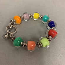 Load image into Gallery viewer, Sterling Rainbow Art Glass Bead Toggle Bracelet (8&quot;)
