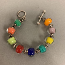 Load image into Gallery viewer, Sterling Rainbow Art Glass Bead Toggle Bracelet (8&quot;)
