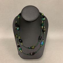 Load image into Gallery viewer, Mei Fa Black &amp; Green Art Glass &amp; Lucite Bead Necklace (44&quot;)
