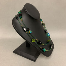 Load image into Gallery viewer, Mei Fa Black &amp; Green Art Glass &amp; Lucite Bead Necklace (44&quot;)
