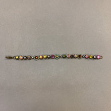 Load image into Gallery viewer, Sorelli Brass Swarovski Crystal Pink &amp; Green Floral Braclelet (7.25&quot;)
