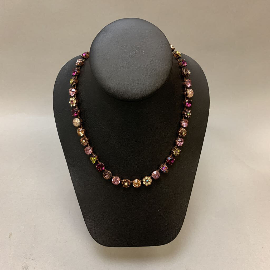 Copper Pink Purple & Green Swarovski Crystal & Art Glass Necklace (18