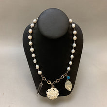 Load image into Gallery viewer, Freshwater Pearl Sterling Vintage Charm Assemblage Necklace 20&quot;)
