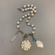 Load image into Gallery viewer, Freshwater Pearl Sterling Vintage Charm Assemblage Necklace 20&quot;)
