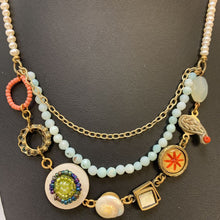 Load image into Gallery viewer, Pearl with Triple Layered Amazonite Bead Vintage Charm Necklace (20&quot;)
