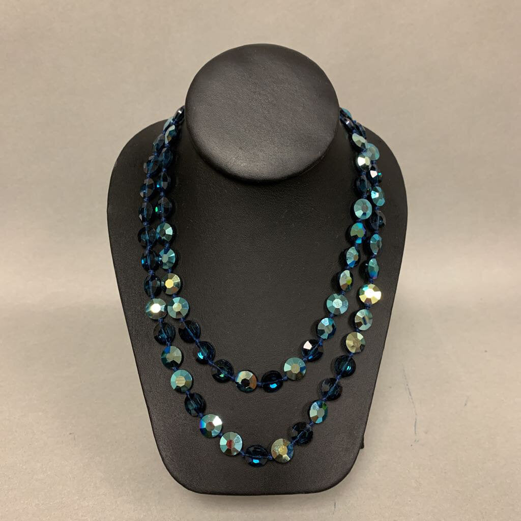 Dark Blue Faceted Iridescent Crystal Beaded Necklace (36