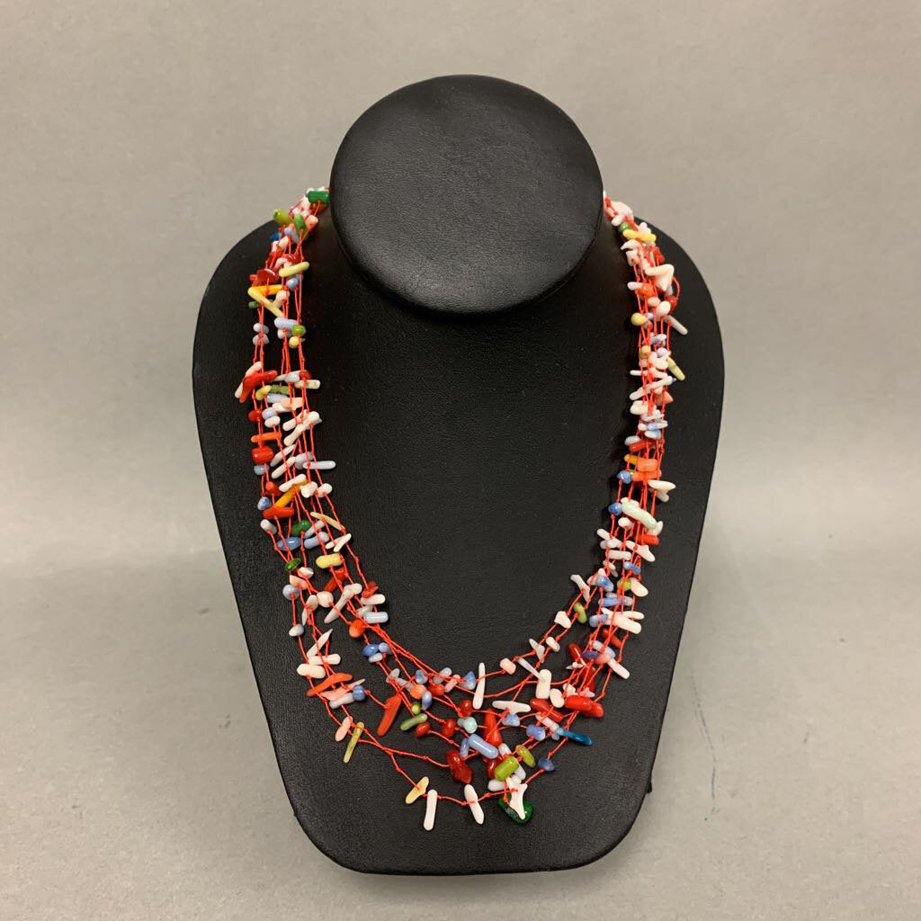 Rainbow Dyed Coral Layered Thread Necklace (24