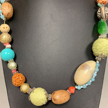 Load image into Gallery viewer, Mixed Media Stone Nut Textile &amp; Resin Beaded Necklace (22&quot;)
